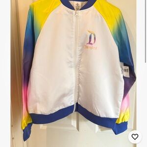 Disney Colorful Rainbow Satin Ombre Bomber Jacket